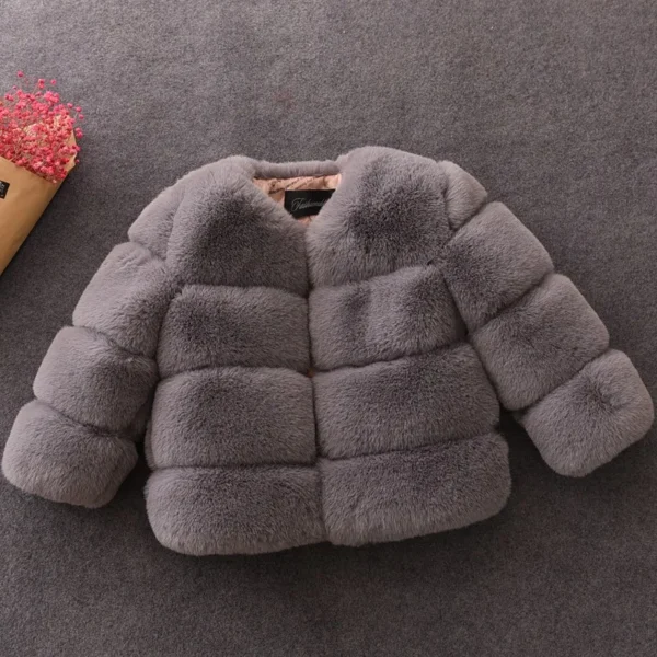 Girls Faux Fur Winter Coat - Warm Long Sleeve Kids Outerwear
