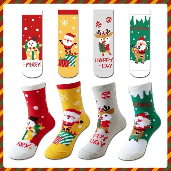 4-Pack Kids Cartoon Christmas Socks | Warm & Breathable
