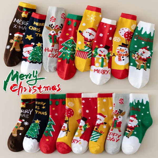 4 Pairs Kids Christmas Cartoon Knit Socks Set