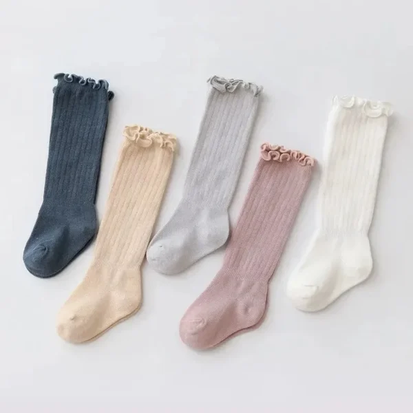 3-Pack Baby Girls Lace Knee High Cotton Socks Ruffle Trim