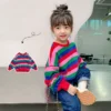 Girls' Striped Crewneck Sweatshirt Spring Autumn Long Sleeve Loose Fit Versatile Thin Lightweight Outerwear Top New Arrival Kids