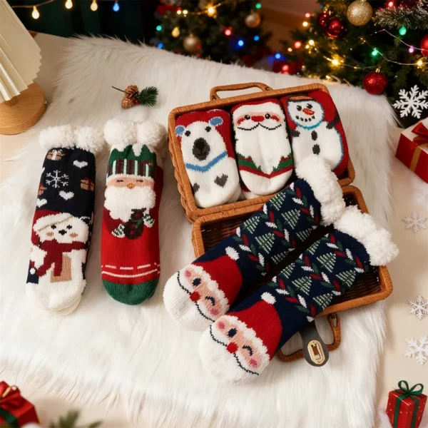 Winter Baby Cartoon Christmas Socks Kids Boys Girls Thicken Cotton Warm Floor Children Sock Non-Slip Thermal Cute Family Socks