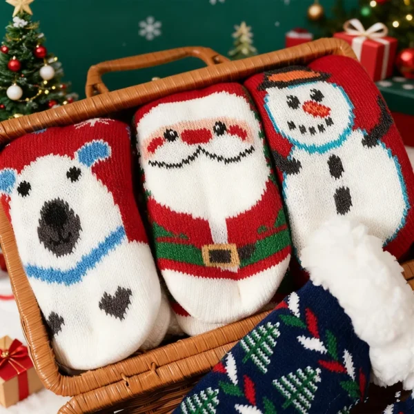 Winter Baby Cartoon Christmas Socks Kids Boys Girls Thicken Cotton Warm Floor Children Sock Non-Slip Thermal Cute Family Socks