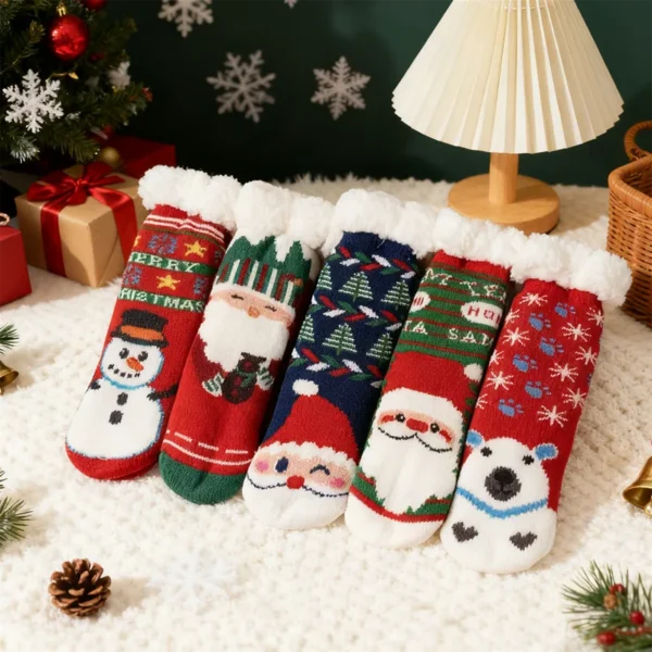 Winter Baby Cartoon Christmas Socks Kids Boys Girls Thicken Cotton Warm Floor Children Sock Non-Slip Thermal Cute Family Socks