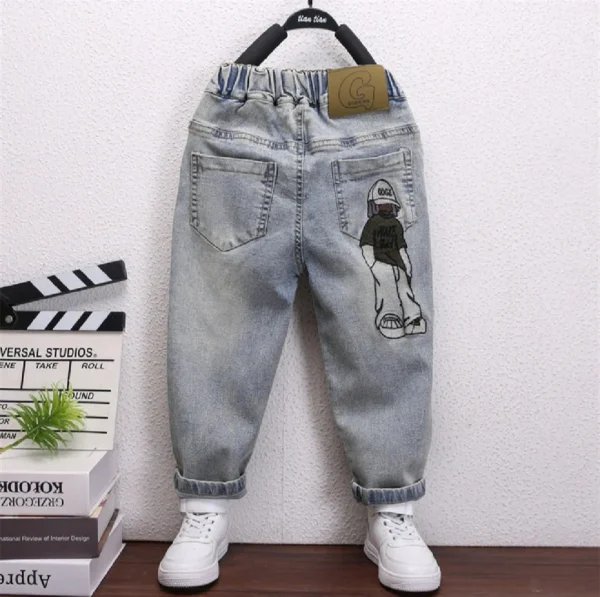 Spring 2025 Cool Children's Jeans Character Print Design New Arrival Kids' Denim Trousers for Boys