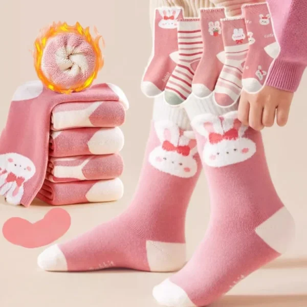 5 Pairs Girls Winter Warm Plush Cartoon Socks Set