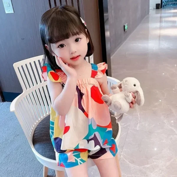 kf-Sa4fa4a47e3b94604859b62d0c317ebedE Summer Baby Girls Clothing Sets Suspender Top Color Matching Floral Vest + Children'S Casual Pants Little Kids Clothes Suit