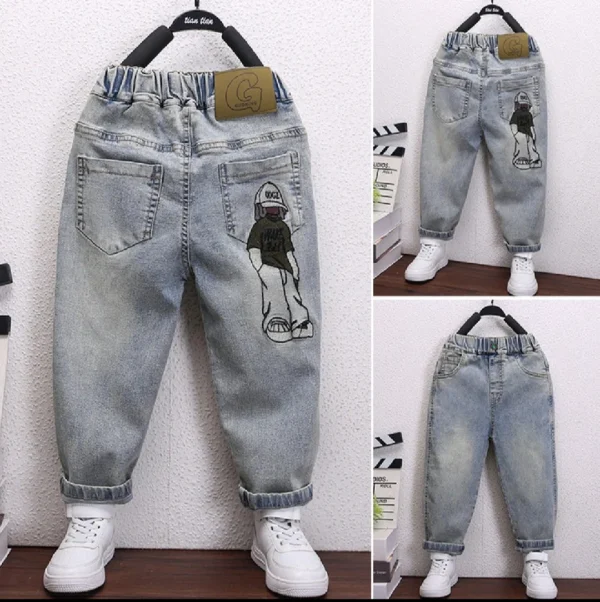 Spring 2025 Cool Children's Jeans Character Print Design New Arrival Kids' Denim Trousers for Boys