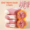 kf-Sbfdc84112d974dd1af670583bebe20c0K 5 Pairs Girls Winter Warm Plush Cartoon Socks Set