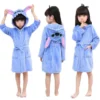 Disney Stitch Bathrobe Winter Plush Flannel Kids Sleepwear 1 2 3 4 5 6 Years Baby Girls Nightgown Children Robes Toddler Pajamas