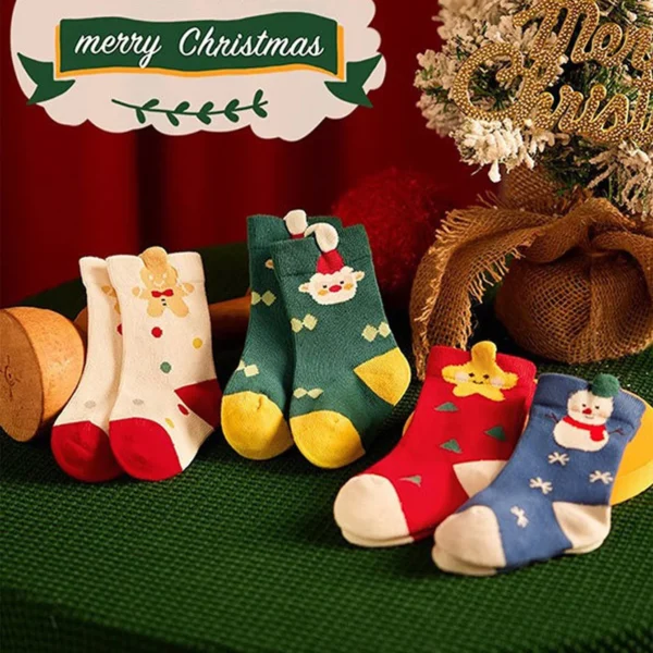 4-Pack Kids Cartoon Christmas Mid Tube Socks