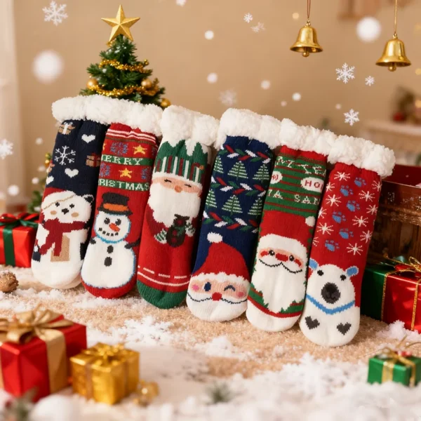 Winter Baby Cartoon Christmas Socks Kids Boys Girls Thicken Cotton Warm Floor Children Sock Non-Slip Thermal Cute Family Socks