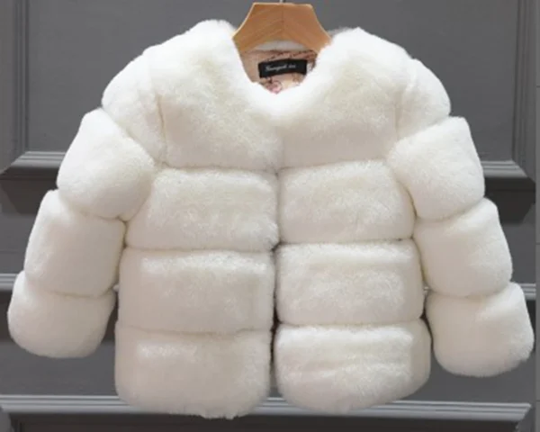 Girls Faux Fur Winter Coat - Warm Long Sleeve Kids Outerwear