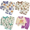 Kids Cotton Cartoon Bear Pajamas Set Long Sleeve Boys Girls Sleepwear