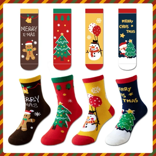 4-Pack Kids Cartoon Christmas Socks | Warm & Breathable