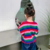 Girls' Striped Crewneck Sweatshirt Spring Autumn Long Sleeve Loose Fit Versatile Thin Lightweight Outerwear Top New Arrival Kids