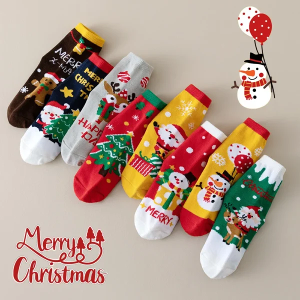 4 Pairs Kids Christmas Cartoon Knit Socks Set