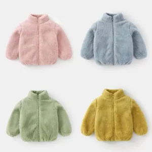 Warm Plush Toddler Coat: Solid Color Kids Winter Jacket