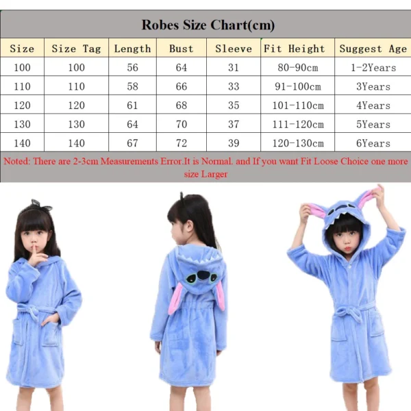 Disney Stitch Bathrobe Winter Plush Flannel Kids Sleepwear 1 2 3 4 5 6 Years Baby Girls Nightgown Children Robes Toddler Pajamas